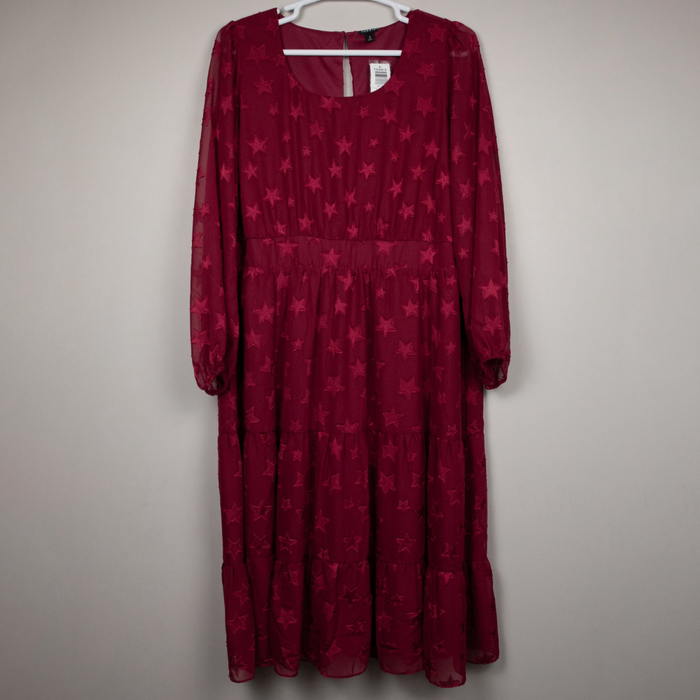 Torrid fuchsia star chiffon tiered midi dress-3